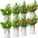 Dandat 8 Pieces Artificial Fruit Plants with Vase Strawberry Centerpieces for Tables Fake Lemon Orange Peach for Summer Kitchen Home Table Centerpieces Farmhouse Decoration