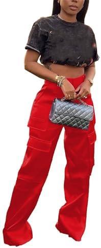 CALEBGAR Womens Cargo Pants Casual High Wasited Wide Leg Parachute Pants with Pockets, 2XL