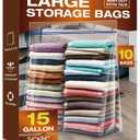 15 Gallon Large Storage Bags, 3.5 Mil Thick Clear Plastic Zipper Bags with Handles, 24" x 24" Large Heavy Duty for Home, Travel, and Moving (10 Packs)