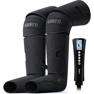 Air Compression Leg Massager with Heat - Circulation Booster for Foot, Calf, Knee & Thigh Pain Relief - Gifts for Women, Men, Dad, & Mom for Mother's Day, Father's Day, Birthdays & Christmas (Black)