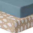 Pack and Play Sheets Fitted, 2 Pack Pack n Play Sheets for Graco Pack n Play Mattress, Unisex Playard Sheets for Boys Girls (Clouds & Dark Green)