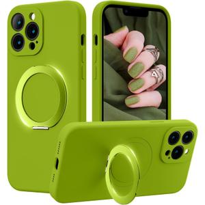 MCFANCE Magnetic Silicone Case with Stand for iPhone 13 Pro Max (6.7 inch) | Compatible with MagSafe, Shockproof Protection, Anti-Scratch Microfiber Lining | Mustard Green