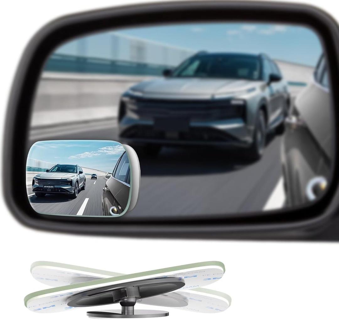 Blind Spot Mirrors 2 Pack, Frameless Side Mirror Blindspot Convex HD Glass Car Accessories, Side View Mirror Blindspot with Wide Angle Adjustable Stick for Car SUV and Trucks