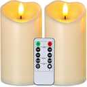 Homemory 6x3 Outdoor Waterproof Flameless Candles, LED Candles, Battery Operated Candles with Remote and Timers, Electric Fake Plastic Pillar Candles,Dark Ivory, Set of 2 (D3"xH6"6")