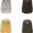 JAKOUE 4 Pcs Sewing Thimbles,Finger Protector Fingertip Thimble,Coin Thimble for Needlework, Hand Embroidery Craft with 4 Color(Brass+Bronze+Gold+Silver)