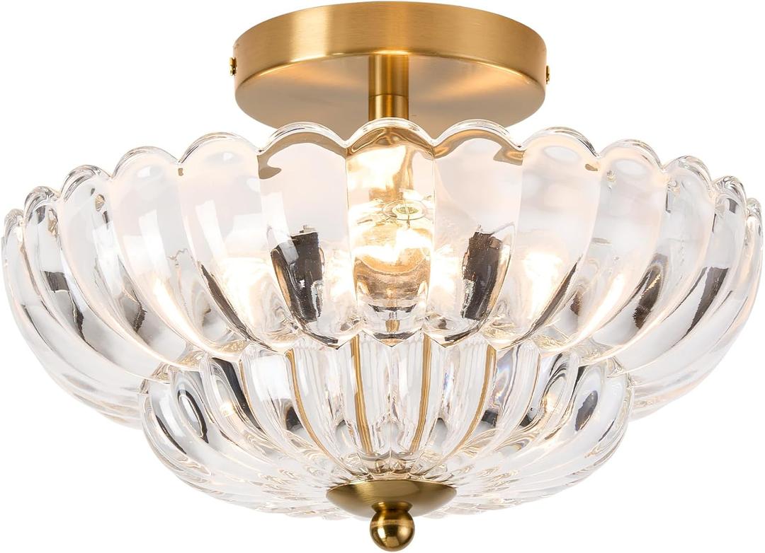 Semi Flush Mount Ceiling Light - Clear Glass Close to Ceiling Light Fixtures - Vintage Ceiling Lights for Hallway Living Room Kitchen Bedroom, C2513-CL