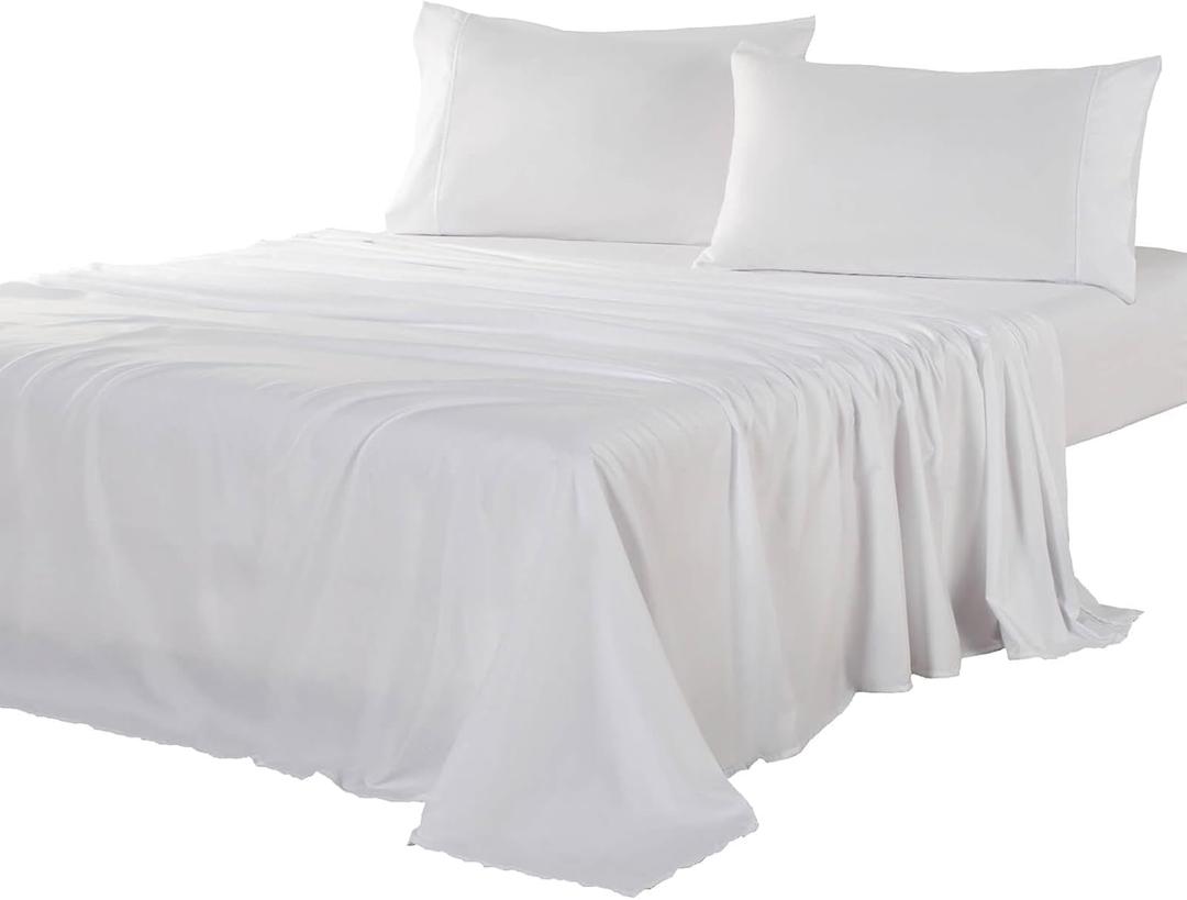 Kingnex Olympic Queen Sheets Sets 66x80 for Super Queen Bed Soft Double Brushed 1800 Microfiber 4 Pcs Include 1 Fitted Sheet 1 Flat Sheet 2 Pillowcase White