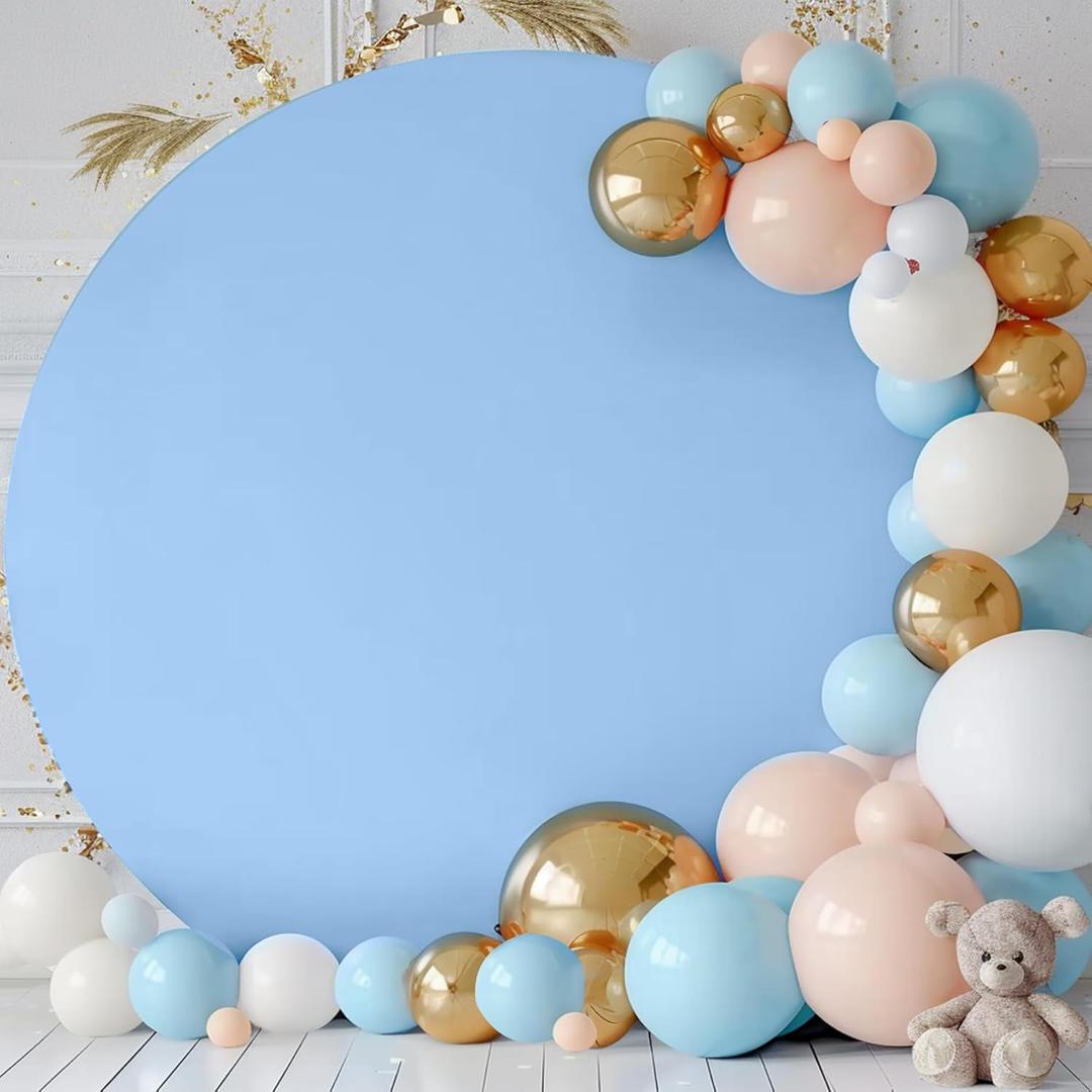 7.2FT Baby Blue Round Backdrop Cover for 5 to 7.2ft Circle Arch Stand - Adjustable Round Arch Cover Circle Backdrop Cover for Birthday, Wedding Arch, Baby Shower Photography Background Party Decor