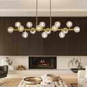 MOOONIHCE 16 Lights Rectangle Chandelier, Mid Century Globe Chandeliers with Clear Glass Shades, Gold Linear Pendant Ceiling Light Fixture for Dining Room Kitchen Island, Living Room