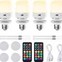 Minetom E26 Rechargeable Light Bulbs with Remote and Timer, Battery Backup Bulb with 12 Colors and Brightness Dimmable, 2300mAh 40W Equivalent LED Light Bulbs for Lamps Sconces Camping, 4 Pack