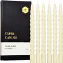 Natural Beeswax Spiral Taper Candles Pack of 6, Organic Dripless Long Candle Sticks for Dinner Wedding Party Christmas Home Decorations - 10 Inch Tall - Off White