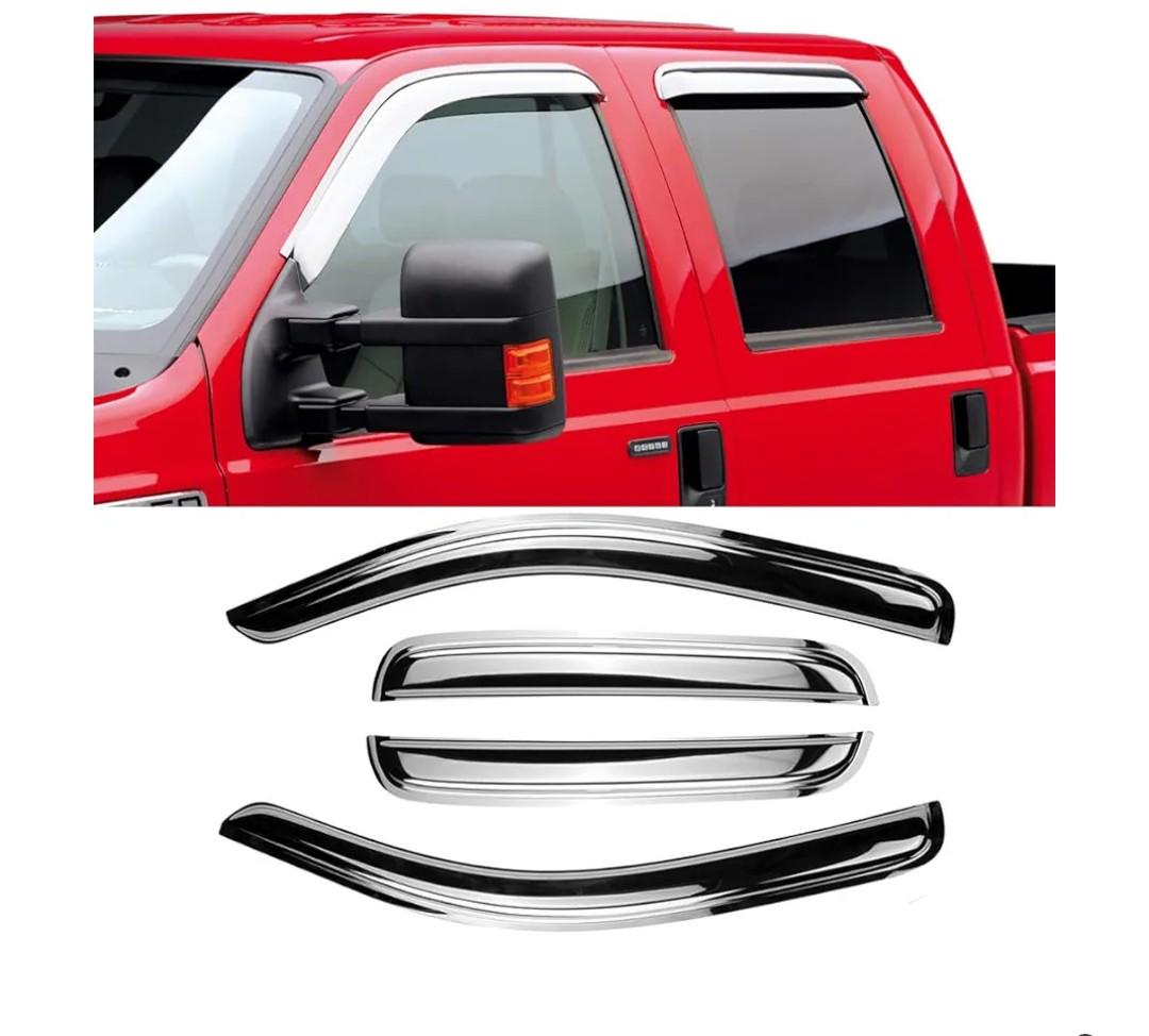 Window Visor Rain Guard for 2019-2026 Silverado/Sierra 1500 Crew Cab 94805Y4pcs Chrome Outside Tape-on Shatterproof Window Vent Deflector Shades for 20-26 Silverado/Sierra 2500/3500HD crew cab Pickup
