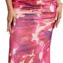 KUTUMAI Off The Shoulder Maxi Long Dress Corset Ruched Bodycon Cocktail Formal Wedding Guest Dresses for Women (Large, Print)