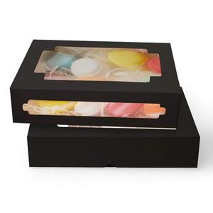 qiqee 22Packs Auto-pop Black Cookie Boxes for Gift Giving 8x5.3x2 inch Black One Second Fold Bakery Box with Window Treat Box for Donuts Candies and Biscuit