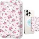 Cute Flowers for Magsafe Wallet Compatible with iPhone 17/16/15/14/13/12 Series Pro Max Plus (Purple Floral Magnetic Card Holder for Women) (Fit 3 Cards Lether Phone Magnet Mag Safe Wallets)