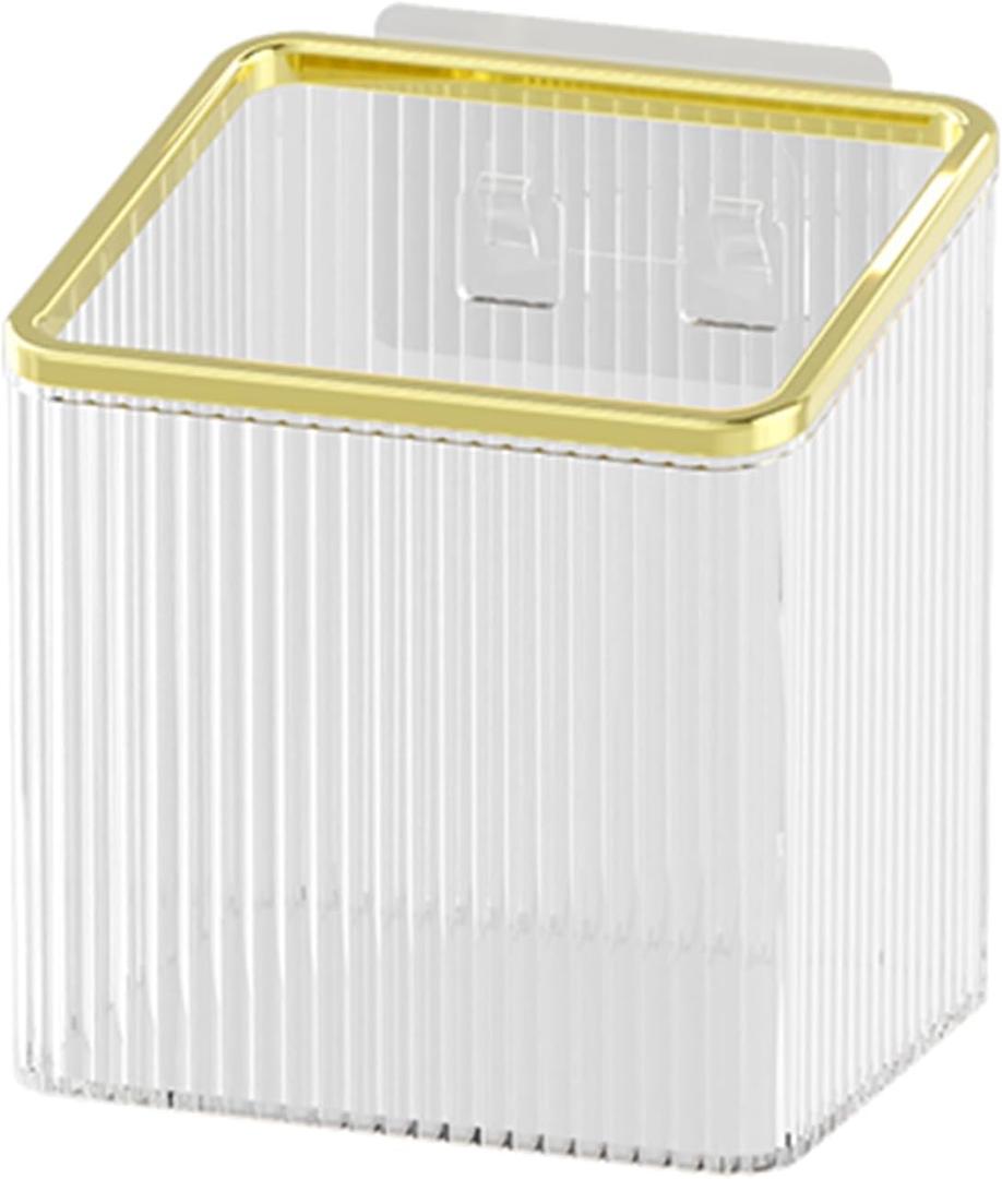 Floating Shelves Wall Bin Organizer Adhesive Wall Mounted Plastic Storage Organizer No Drilling Hanging Storage Containers Makeup Organizer Shelf for Office, Kitchen, Home (Transparent Gold)