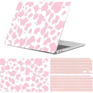 Compatible with MacBook Air 13 inch Case,2020 2019 2018 Release,(A2337 M1 A2179 A1932),with Touch ID and 2 Pack Keyboard Protectors,Laptop Plastic Hard ShellPink Cow