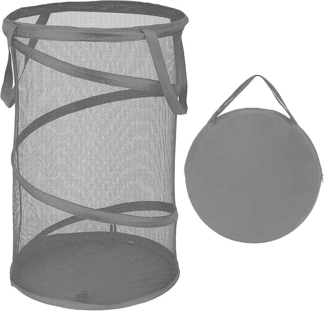 BATTOO Collapsible Laundry Baskets, Foldable Mesh Pop Up Hamper, Portable Laundry Basket Hamper with Handles for Laundry, Bathroom, Kids Room, College Dorm, Travel, Storage Organizer Grey (13 x 23.7 inch)