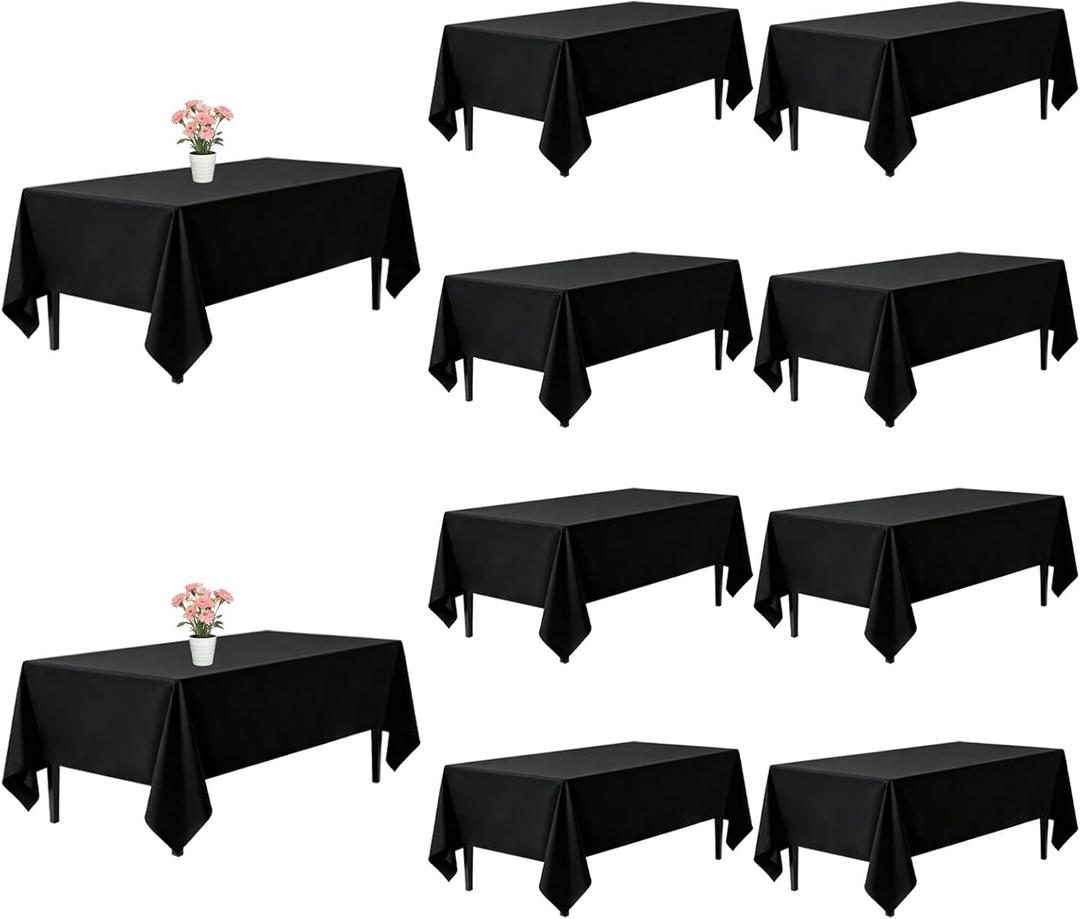 10 Pack Black Tablecloths 60x102 Inch Black Table Cloth for 6 Foot Rectangle Tables, Wrinkle Resistant Rectangular Tablecloth Washable Polyester Fabric Table Covers for Party Banquet Wedding Buffet
