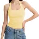 Halter Tank Tops for Women Double Lined Backless Going Out Tops Trendy Y2K Summer Shirt (Small, Yellow)