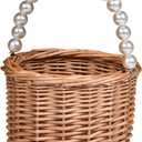 Wicker Rattan Flower Girl Basket - Pearl Handle Wedding and Home Decor (4)