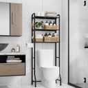 Kitsure Over Toilet Storage Rack - Metal Over Toilet Bathroom Organizer Shelf, Over the Toilet Storage Cabinet with Paper Holder and Hooks, Bathroom Cabinet for Laundry, Black, 3 Tiers (63.2" H)