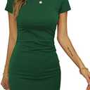 Laughido Women's Short Sleeve Ruched Bodycon Mini Sundress Summer Casual T Shirt Dress, Size M