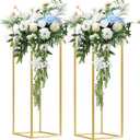 2 pcs 31.5inch/80cm Gold Vases for Centerpieces Metal Column Geometric Flower Stand,Wedding Centerpieces Stand Rectangular Flower Display Rack for Wedding, Party Decoration