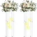 Clear Acrylic Vases Flower Stand Wedding Centerpieces with Hanging Glass Tealight Globe Candle Holders for Event Party Table Decoration Display Rack Column (2, 32 inch)