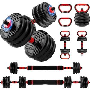 Adjustable Dumbbells, 30lbs Free Weight Set with Connector,5 in1 Dumbbells Set Used as Barbell,Kettlebells, Suitable Men/Women