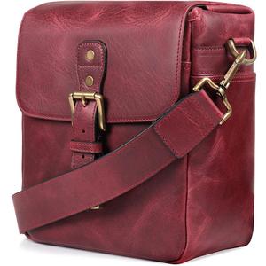 MegaGear Genuine Leather Camera Messenger Bag Mirrorless Portable electronic device cover (Maroon)