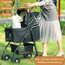 Pet Stroller for Medium Small Dogs/Cats - 4 Wheels Foldable Dog Stroller with Storage Basket,Dog/Cat Carrier,Adjustable Handle,Folding Puppy Carrier Suitable for Traveling with Cats and Dogs (Black)