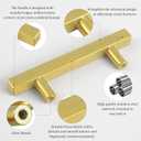 10 Pack 5 Inch Square Brushed Brass Cabinet Pulls for Kitchen Drawer, Stainless Hardware Steel Drawer for Wardrobe Bathroom Cupboard Furniture Pulls, Golden Handles 5Length, 3Hole Center