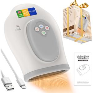 Full Hand Massager with Heat and Compression for Arthritis and Carpal Tunnel, Adjustable Hand Massage Temperatures Compression Models, Blood Circulation Pain Therapy Relax Relief Glove Gift (1-PCS, Silver)