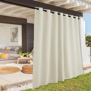 RYB HOME Outdoor Curtains for Patio - Waterproof Privacy Blackout Insulated Curtains for French Door Porch Pergola Cabana Sun Room Deck, W 100 x L 84 inch Long, 1 Pc, Beige