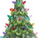 Ceramic Christmas Tree 12 Inch Tabletop Christmas Tree Vintage Christmas Decoration Battery Operated Mini Green Xmas Trees with Multicolored Lights