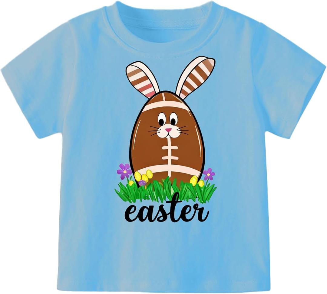 Boys Easter Shirts Kids Cotton Graphic Tees Casual T-Shirts 3-7 Years (Blue)