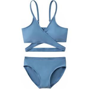 karrack Teen Girls' Swimsuits Two-Piece V-Neck Bikini Adjustable Shoulder Straps Swimsuit Kids Bikini Set, 12-14
