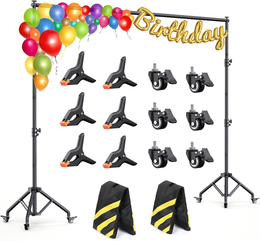 Backdrop Stand with Wheels 10x7.5Ft (WxH), Photo Backdrop Stand Easy to Move,Heavy Duty Back Drop Adjustable Stand for Parties,Banner Stand Photography and Video Studios