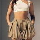 Women's Bubble Shorts Ruffle High Waisted Bloomers Balloon Puffy Hem Mini Shorts with Skirts (L)