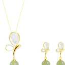 Natural Hetian Jade Necklace Earrings Ring for Women, Green Jade & White Butterfly Charm, Good Luck Gift for Friends, Mother, Lover Her