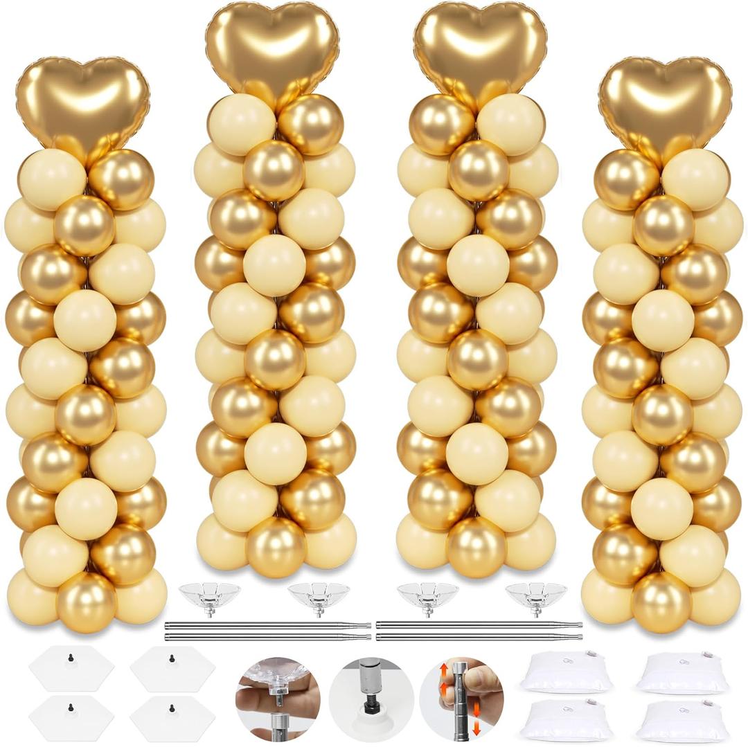4 Sets Balloon Column Stand Kit, 7 Feet Height Adjustable Balloon Tower Pillar with Reusable Metal Telescopic Design for Graduation, Wedding, Baby Shower, Birthday Party Decoration