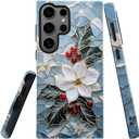 Compatible with Samsung Galaxy S24 Ultra,Glossy Dual-Layer Protection with Phone Case Cover - Christmas Holly Elegant Winter Floral
