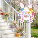 3 x Happy Easter Door Decoration Wooden Bunny Wreath for Front Door Sign Rabbit Egg Wreath Hanging for Home Wall Decor Easter Party Outdoor Indoor Supply