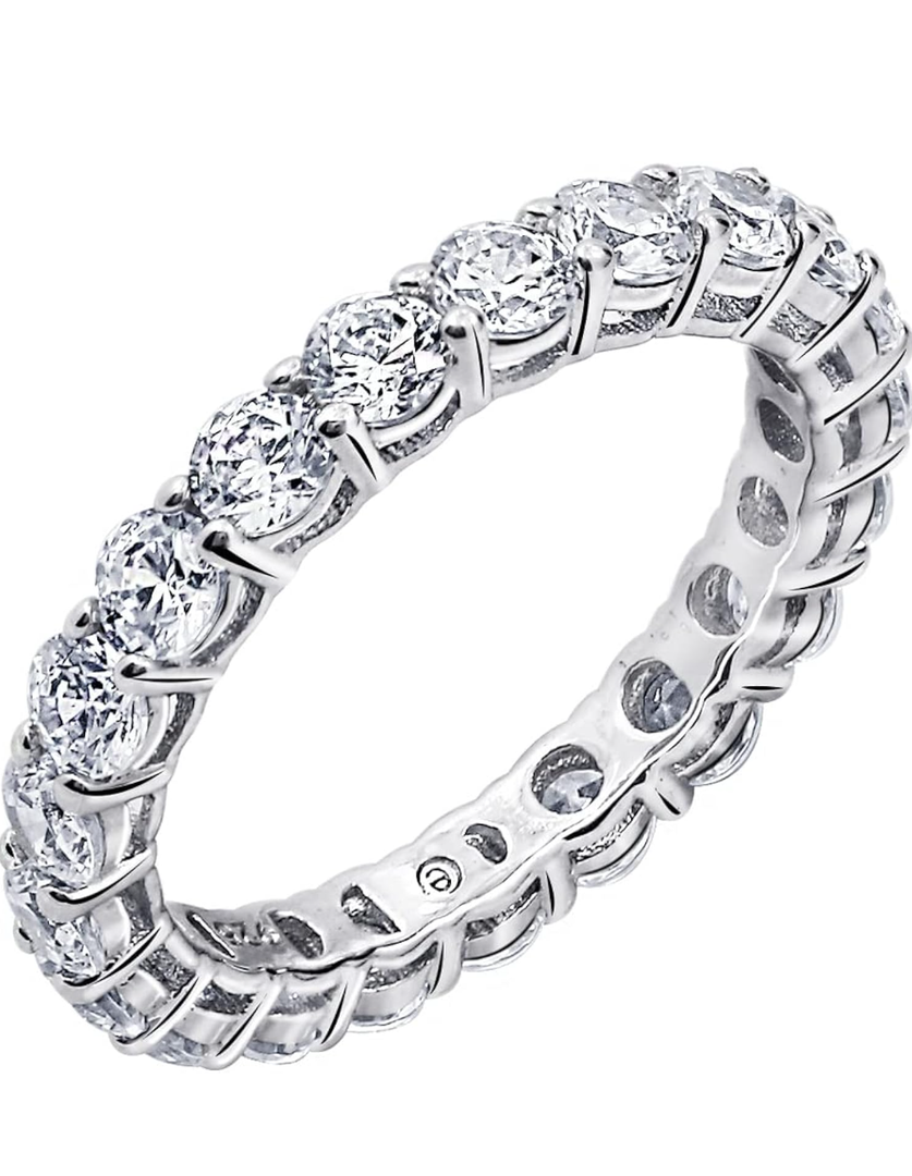 Platinum or Gold Plated Sterling Silver All-Around Band Ring set with Round Infinite Elements Zirconia , (previously Amazon Collection)