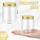 Wesiti 60 Pcs 8 oz Clear Plastic Mason Jars Containers With Screw on Gold Lids Refillable Round Empty Plastic Jars Storage Containers Reusable for Kitchen Household Dry Food Storage Honey Herb Nuts