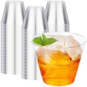 RACETOP 100 Pack 9 oz Clear Plastic Cups for Party, Disposable Clear Cup, Disposable Cups, Wine Glasses Cups, Plastic Cocktail Glasses