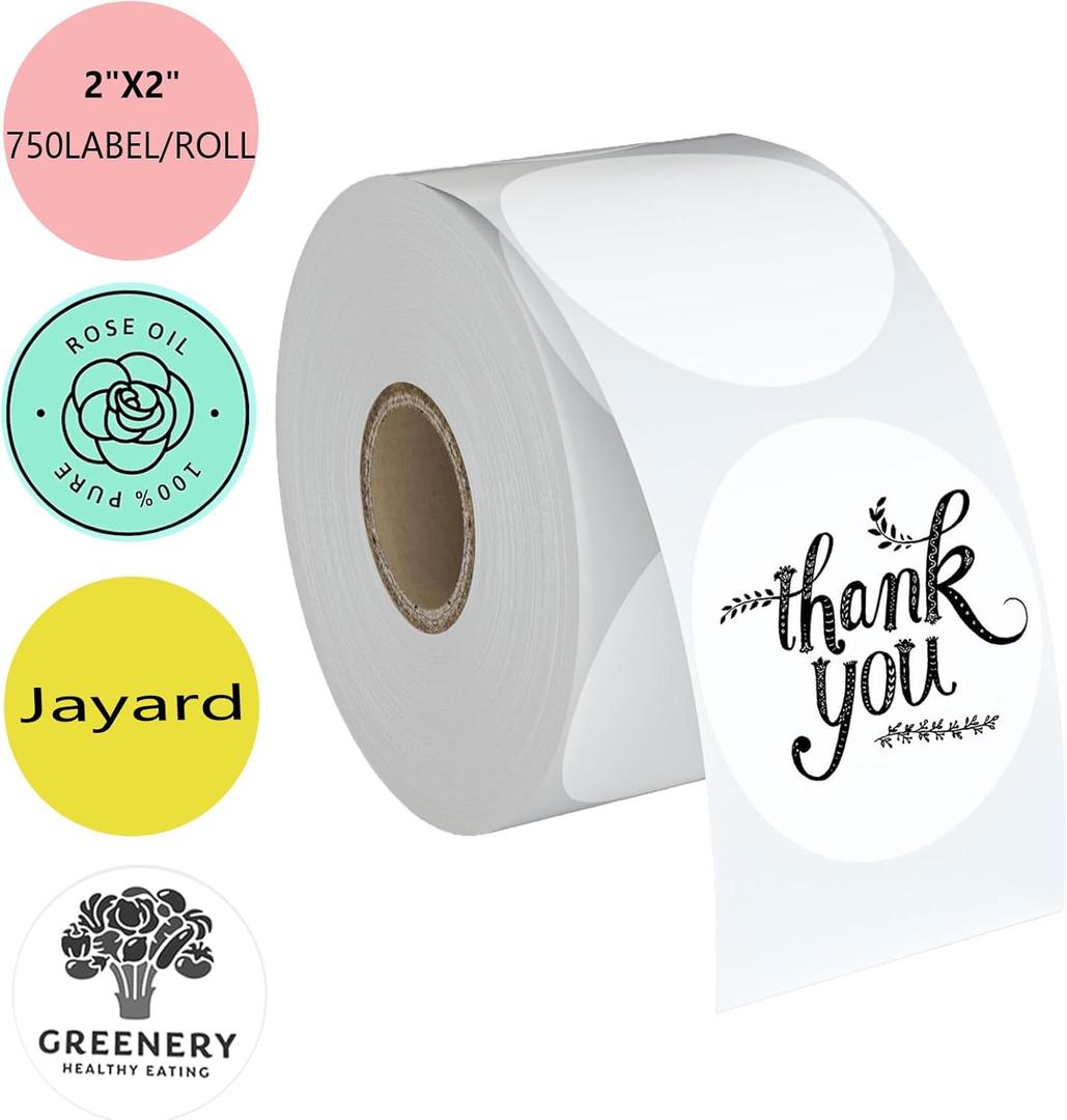 2" Circle Direct Thermal Labels, Thermal Printer Labels for Name Tag, DIY, QR Code, Self-Adhesive Address Shipping Stickers, White Circle Sticker Labels Compatible with Zebra, Rollo, MUNBYN,750Lables