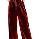 YMDUCH Women's Casual Short Sleeve Belted Long Wide Leg Pant One Piece Jumpsuit (Medium, Red)