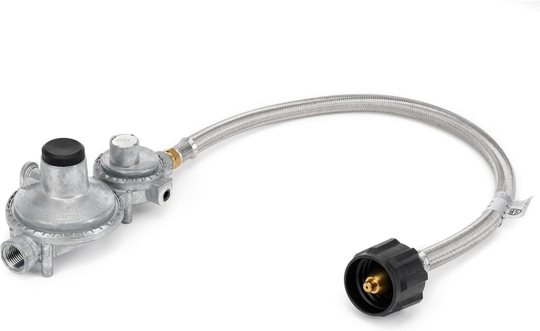 Stanbroil Horizontal Two Stage Propane Regulator - 20" RV Propane Pigtail Stainless Steel Braided Hose Type 1 Connection with 1/4" Male NPT